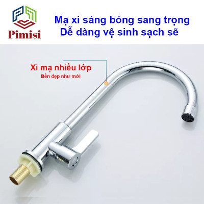 Vòi Rửa Chén Lạnh Pimisi PVB-21+DC Inox 304 Sáng Bóng Cho Chậu Rửa Chén Bát 1-2 Hố, Đơn 1 Đường Nước | Chính Hãng