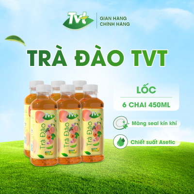 [Lốc 06 chai 450ml] Trà Đào TVT tinh chất trà xanh, trà đen, chống oxy hóa, thanh nhiệt giải phóng độc tố cơ thể