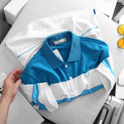 ÁO THUN NAM TAY NGẮN CÓ CỔ PHỐI SỌC ĐỘC ĐÁO LOGO THÊU LỊCH LÃM - LZPS144