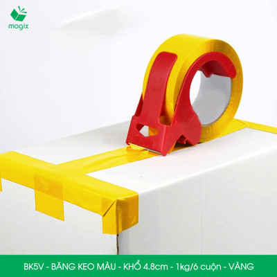BK5V - 1 cuộn băng keo màu khổ 4.8cm loại 1kg/6 cuộn - Vàng - Băng keo, băng dính đóng hàng