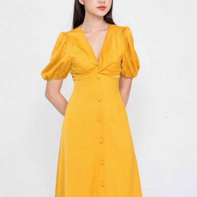 De Leah - Đầm ôm midi xoắn nơ ngực Vàng
