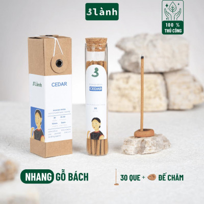 Nhang Thủ Công Gỗ Bách Cedar 3 Lành Hộp 30 Que 100 % Tự Nhiên Tặng Kèm Đế Chăm Không Hóa Chất Xông Thơm