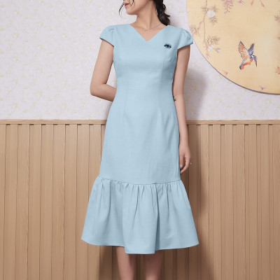 Đầm Đuôi Cá Lụa Crep Cổ Tim, Tùng Nhún Bèo Maxivic, La Mộc - LM012226