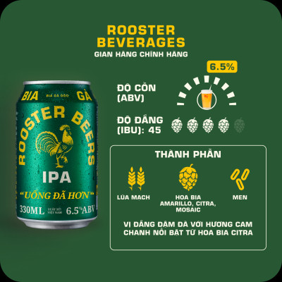 Bia thủ công | Rooster Beers IPA (Bia Gà IPA) Thùng 12 Lon x 330ml