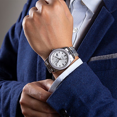 【START】Đồng hồ nam chống nước đồng hồ cơ tự động chức năng hiển thị thứ ngày đồng hồ kim cương đồng hồ kim cương Dây đeo khóa bướm Đồng hồ vàng