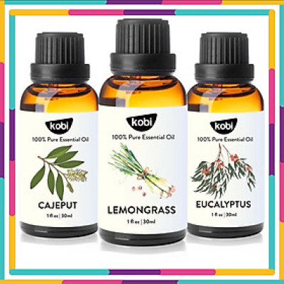 Combo 3 Tinh Dầu Thiên Nhiên Nguyên Chất Kobi: Tinh Dầu Tràm Gió (30ml) + Tinh Dầu Khuynh Diệp (30ml) + Tinh Dầu Sả Chanh (30ml) - Tốt Cho Bé Sơ Sinh, Giúp Giữ Ấm Cơ Thể, Phòng Ngừa Bệnh Hô Hấp Hiệu Quả