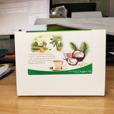 Cà Phê Sữa Dừa hòa tan VIKIN, hộp 6 gói x 17g , tiện lợi, thơm ngon và an toàn cho sức khỏe.