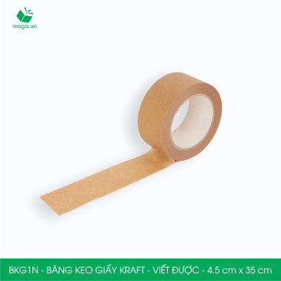 BKG1N - 4.5cm x 35m - 3 cuộn băng keo giấy Kraft da bò mặt nhám viết được - băng dính kraft đóng hàng