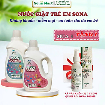 Nước giặt sinh học cho trẻ sơ sinh SONA baby 2kg, giặt xả quần áo 2 trong 1 mềm mại lưu hương