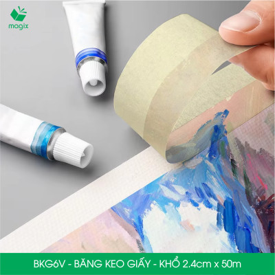 BKG6V - Block 12 cuộn băng keo giấy khổ 2.4cm x 50m - Băng dính giấy viết được, chặn màu sơn