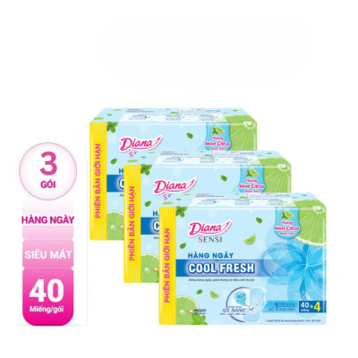 Bộ 3 Gói Băng Vệ Sinh Diana Hàng Ngày Cool Fresh (40 miếng/Gói)