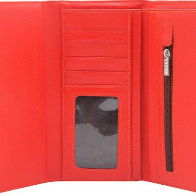 Ví Nữ Da Bò 3 Gấp Huy Hoàng HT3162 (19 x 9.5 cm) - Đỏ