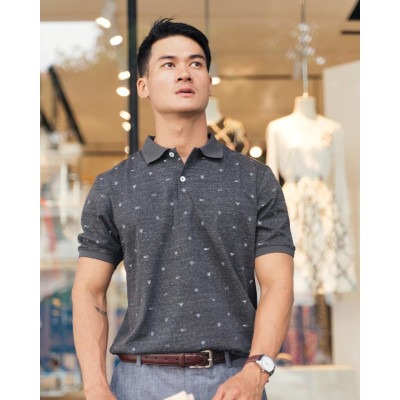 Áo Thun Nam Có Cổ Xám Họa Tiết TC395-XHTCB