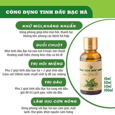 Tinh dầu Bạc Hà nguyên chất 30ml - Hoa Nén - Vegan - The mát, thư giãn, đuổi chuột