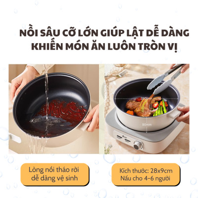 Nồi Lẩu Điện SOWUN SW6023 5L Hàng Chính Hãng, Đế Tách Rời Chống Dính Có Thể Chiên Xào Nấu Hoặc Dùng Để Ăn Lẩu