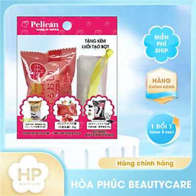 Phiên Bản Mini Xà Phòng Làm Sạch Cơ Thể Pelican 35 G (3 loại) Tặng Kèm 1 Túi Lưới Tạo Bọt