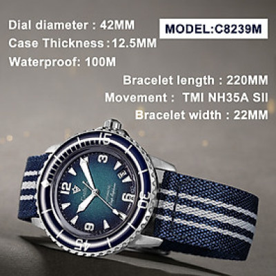 Đồng Hồ Nam Cadisen C8239M2 Chính Hãng Full Box Chống Nước Kính Chống Xước Dây Vải BH 2 Năm Máy Cơ