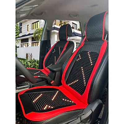 Lót Ghế Ô Tô hạt Gỗ Đệm Nỉ Cao Cấp họa tiết hoa văn màu Đen đỏ