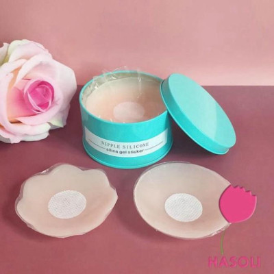 Miếng Dán Ngực Silicon Cao Cấp Hộp 5 Đôi Loại Có Nhũ Che Đầu Ti (Hộp Sắt)