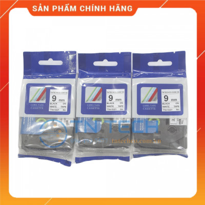 Nhãn In TNE-S221 - Đen nền trắng 9mm x 8m - Dùng cho máy in BROTHER - AIMO - PUTY [Hàng nhập khẩu]