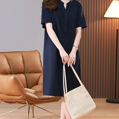 Hàng sẵn Đầm nữ linen nữ tính nhẹ nhàng, lịch thiệp, tao nhã màu xanh đen da199