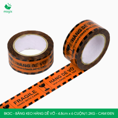 BK3C - Băng keo HÀNG DỄ VỠ màu cam đen khổ 4.8 cm - Băng dính niêm phong - 1 cuộn
