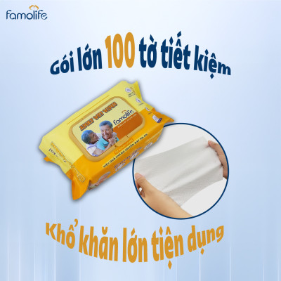 [MUA 8 TẶNG 1] COMBO 2 Khăn ướt Famolife 100 tờ không mùi mềm mịn, dưỡng ẩm vệ sinh cho người lớn