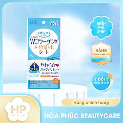 Khăn Giấy Tẩy Trang Dưỡng Ẩm Kosé Softymo Collagen Cleansing Sheet C (Gói 12 Miếng)