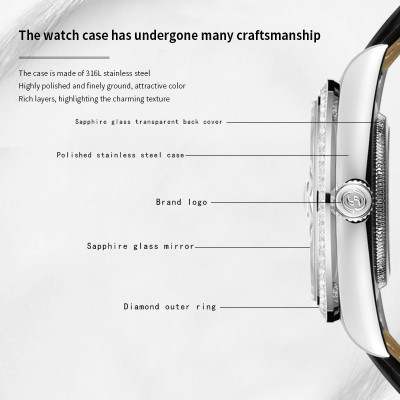 【START】đồng hồ kim cương nam đồng hồ cơ tự động chống nước chức năng hiển thị thứ ngày đồng hồ thời trang