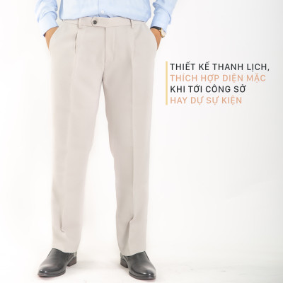 Quân Âu Anton Dáng Rộng, Xếp Ly, Quần Âu Công Sở Nam Trung Niên Màu Trắng Kem QA601