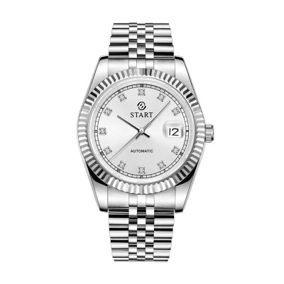 【START】đồng hồ cơ tự động nam Mặt số nạm kim cương chống nước chức năng hiển thị ngày đồng hồ kim loại