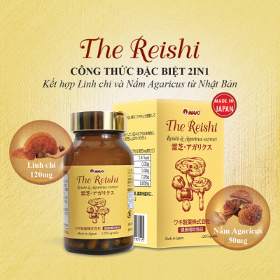 THE REISHI - Viên Uống Kết Hợp 2IN1 Xích Linh Chi và Nấm Agaricus Điều Hòa Huyết Áp, Tim Mạch, Tăng Cường Chất Lượng Giấc Ngủ  Nhật Bản 120 viên