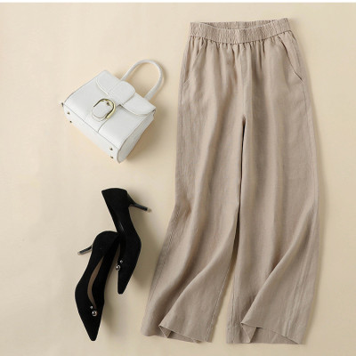 Quần linen suông nữ cạp chun ,quần nữ đi biển mặc thoáng mát ,dễ phối QD08