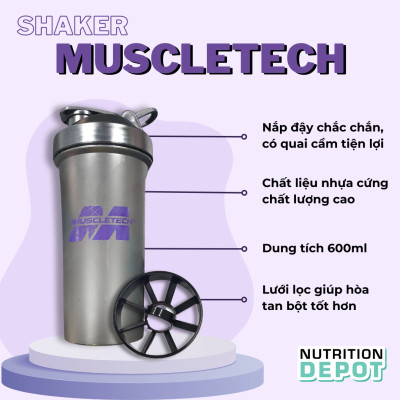 Bình lắc Shaker Muscletech 600ml màu đen, bình nước thể thao  - New Version - Nutrition Depot