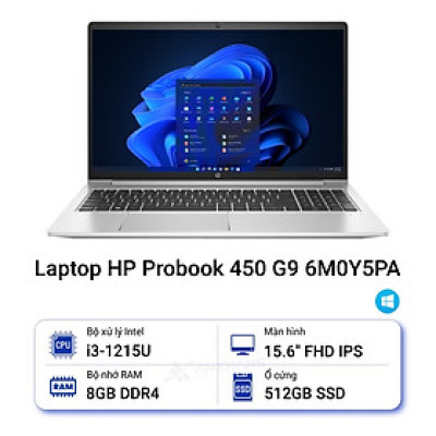 Laptop HP ProBook 450 G9 6M0Y5PA (i3 1215U/ 8GB/ 512GB SSD/15.6 inch/Win11/ Silver) - Hàng Chính Hãng