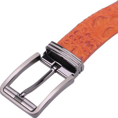 Thắt lưng nam Huy Hoàng da cá sấu nguyên con bản lớn bát gài đầu kim màu vàng HT4771