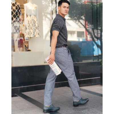 Áo Thun Nam Có Cổ Xám Họa Tiết TC395-XHTCB