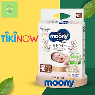 (GIAO NHANH) Tã/bỉm dán sơ sinh Moony cao cấp Natural đủ size dán NB62/S58/M46/L38 Vaca Baby House