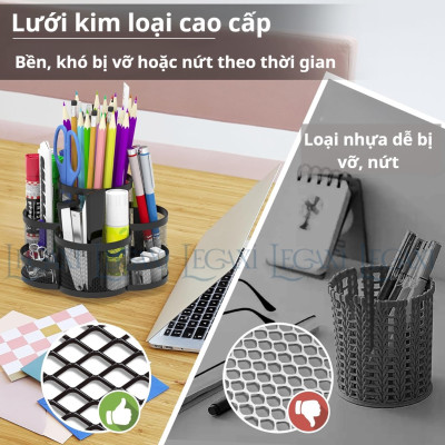 Khay đựng bút XOAY 360 ĐỘ, khay bút 7 NGĂN  để bàn kim loại Văn Phòng, Đựng Mỹ phẩm, Điều Khiển TV