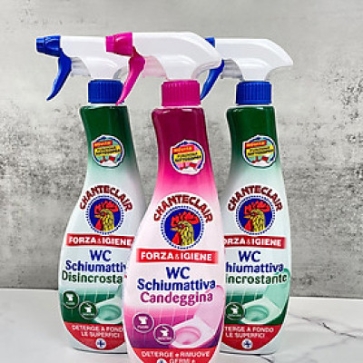 Xịt tẩy bồn cầu & Tẩy rêu nền xi măng, tẩy gạch men nhà tắm ố vàng Chanteclair WC Ý 625ml