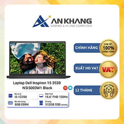 Laptop Dell Inspiron 15 3520 N5I5003W1 (Core i5 - 1235U| 8Gb| 512Gb SSD NVMe| 15.6" FHD 1920 x 1080| BLACK) - Hàng Chính Hãng - Bảo Hành 12 Tháng tại Dell Việt Nam