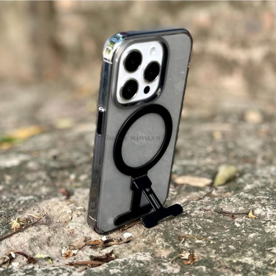 Ốp lưng trong suốt kèm giá đỡ WIWU Aurora Magnetics cho IPhone 15 Pro Max , 14 Pro Max hỗ trợ sạc không dây , chống sốc - hàng nhập khẩu