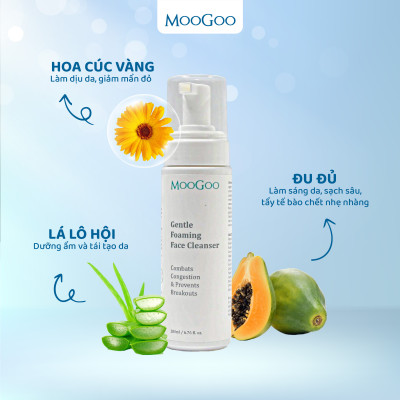 Sữa rửa mặt tạo bọt chiết xuất đu đủ cho da nhạy cảm, da mụn ko SLS, Sulffate Moogoo Úc