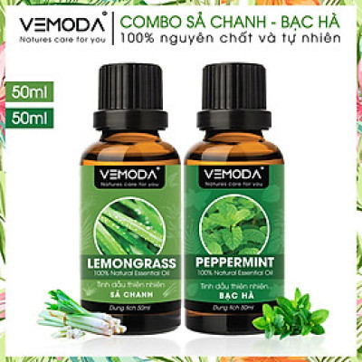 Tinh dầu xông phòng cao cấp gồm 2 chai tinh dầu nguyên chất: tinh dầu Sả chanh (50ml) + tinh dầu Bạc hà (50ml) Vemoda