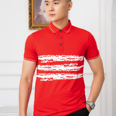 Áo Polo đỏ phối kẻ ngang Aligro ALGPLO71