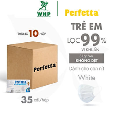 [THÙNG 350 cái] Khẩu trang 3 lớp Perfetta Trẻ Em Trắng/Xanh (35 Cái/Hộp)