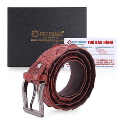 HC4764 - Dây nịt nam Huy Hoàng da cá sấu nguyên con 3,5P bát gài đầu kim màu nâu đỏ