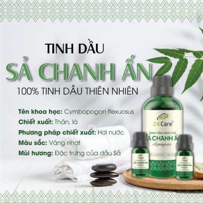 Tinh Dầu Thơm Phòng Nguyên Chất 24Care Sả Chanh/ Bạc Hà/ Quế/ Oải hương/ Bưởi/ Cam/ Hoa Lài/ Quýt/ Tràm Huế/ Hoa Hồng/ Lavender/ Ngọc Lan Tây/ Tràm Trà/ Sả Java/ Trà Xanh (50ml)