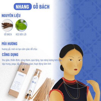 Nhang Thủ Công Gỗ Bách Cedar 3 Lành Hộp 30 Que 100 % Tự Nhiên Tặng Kèm Đế Chăm Không Hóa Chất Xông Thơm