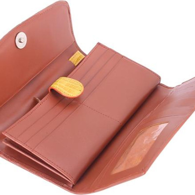 Ví Nữ Da Cá Sấu 3 Gấp Gai Huy Hoàng HT3298 (19 x 10.5 cm) - Vàng Nghệ